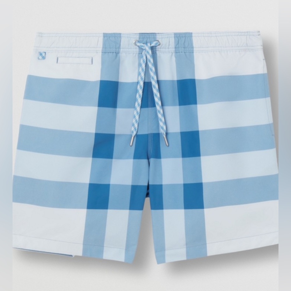 Burberry Light Blue Plaid Swim Trunks
